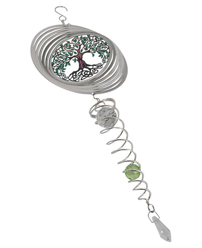 Tree of Life Kinetic Wind Spinner with Crystal Twister Spiral Tail - Wind Wheels & Spinners
