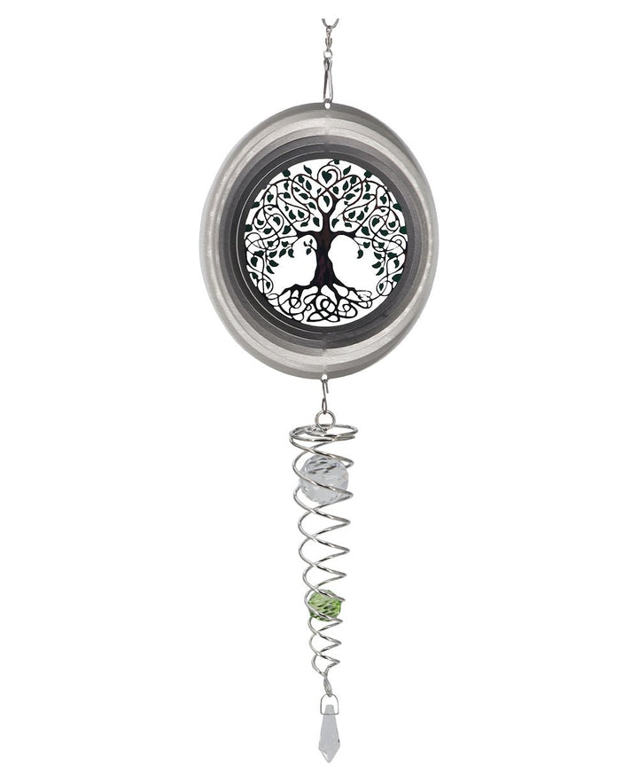 Tree of Life Kinetic Wind Spinner with Crystal Twister Spiral Tail - Wind Wheels & Spinners