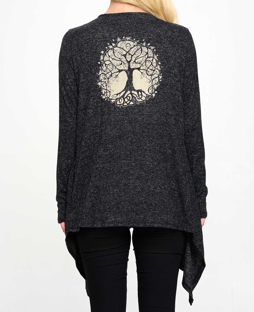 Tree of Life Yoga Cardigan in Charcoal Grey - Kimono Outerwear