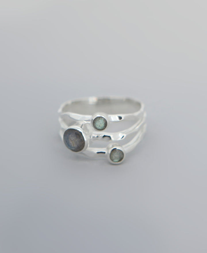 Triple Stone Labradorite Ring, Sterling Silver - Rings Size 7