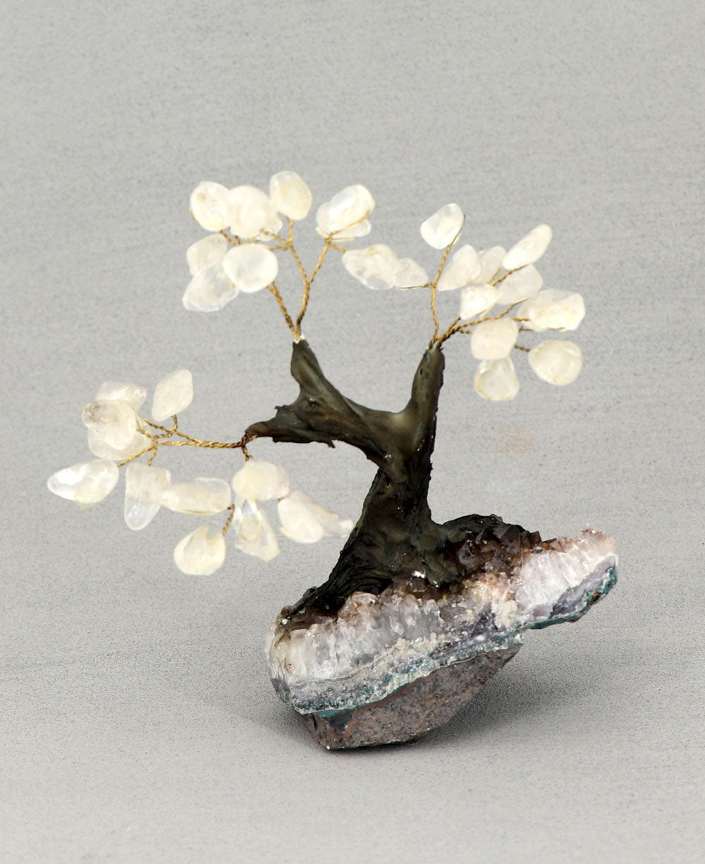 Tumbled Clear Quartz Healing Gemstone Bonsai Tree - Home & Garden