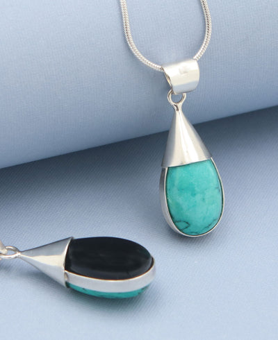 Turquoise and Onyx Gemstone Protection Pendant - Charms & Pendants
