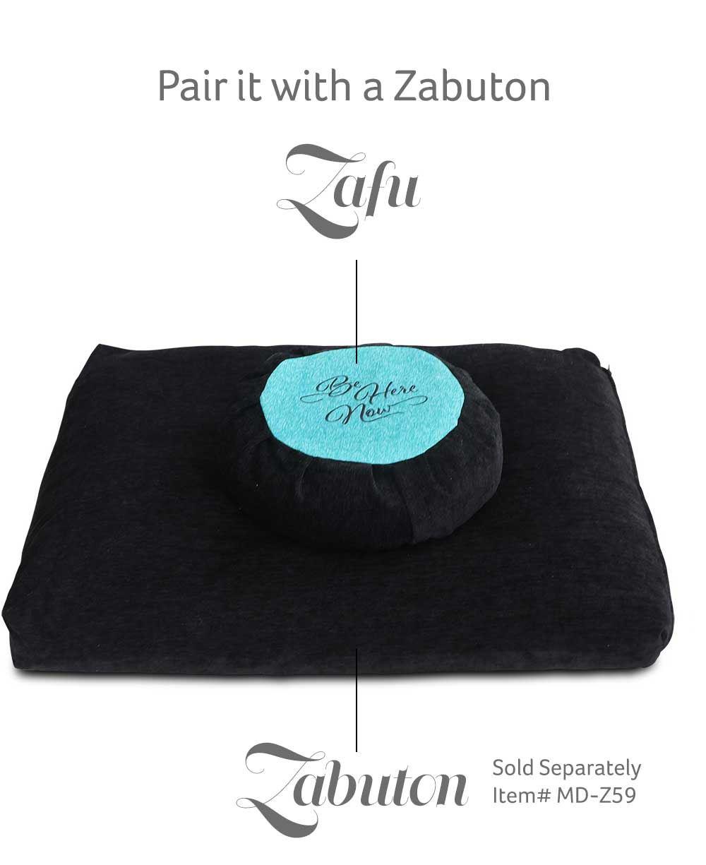 Turquoise Blue and Black Be Here Now Zafu Cushion - Massage Cushions