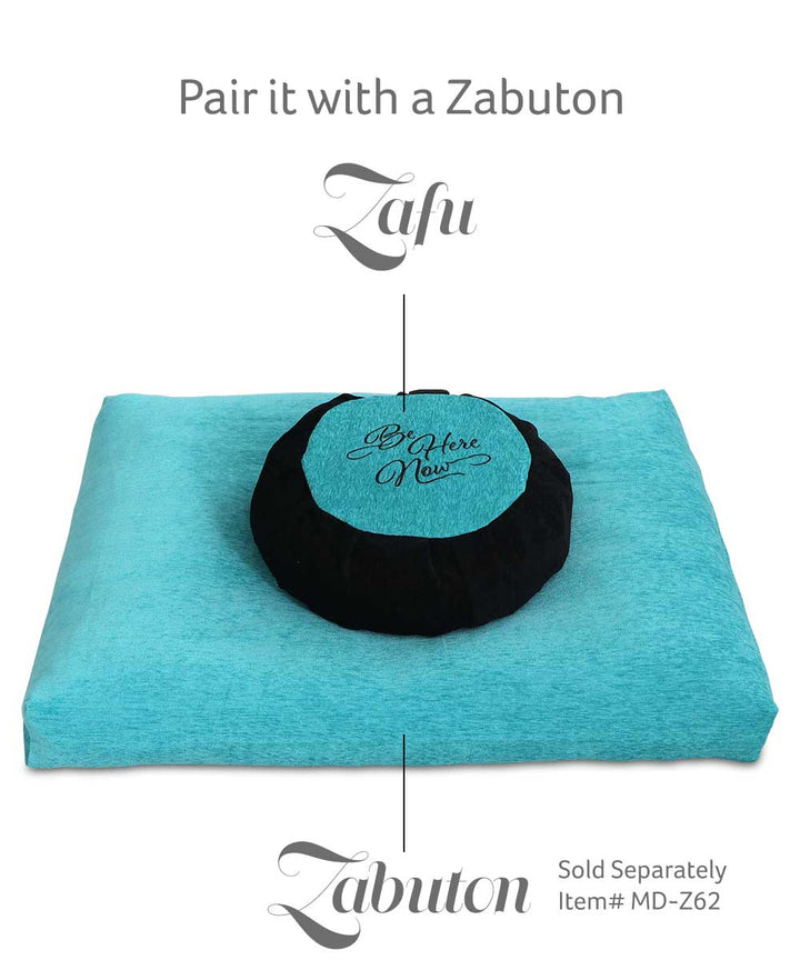 Turquoise Blue and Black Be Here Now Zafu Cushion - Massage Cushions