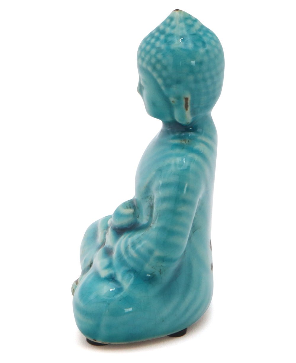 Turquoise Ceramic Buddha Statues, Set of 4 - Sculptures & Statues