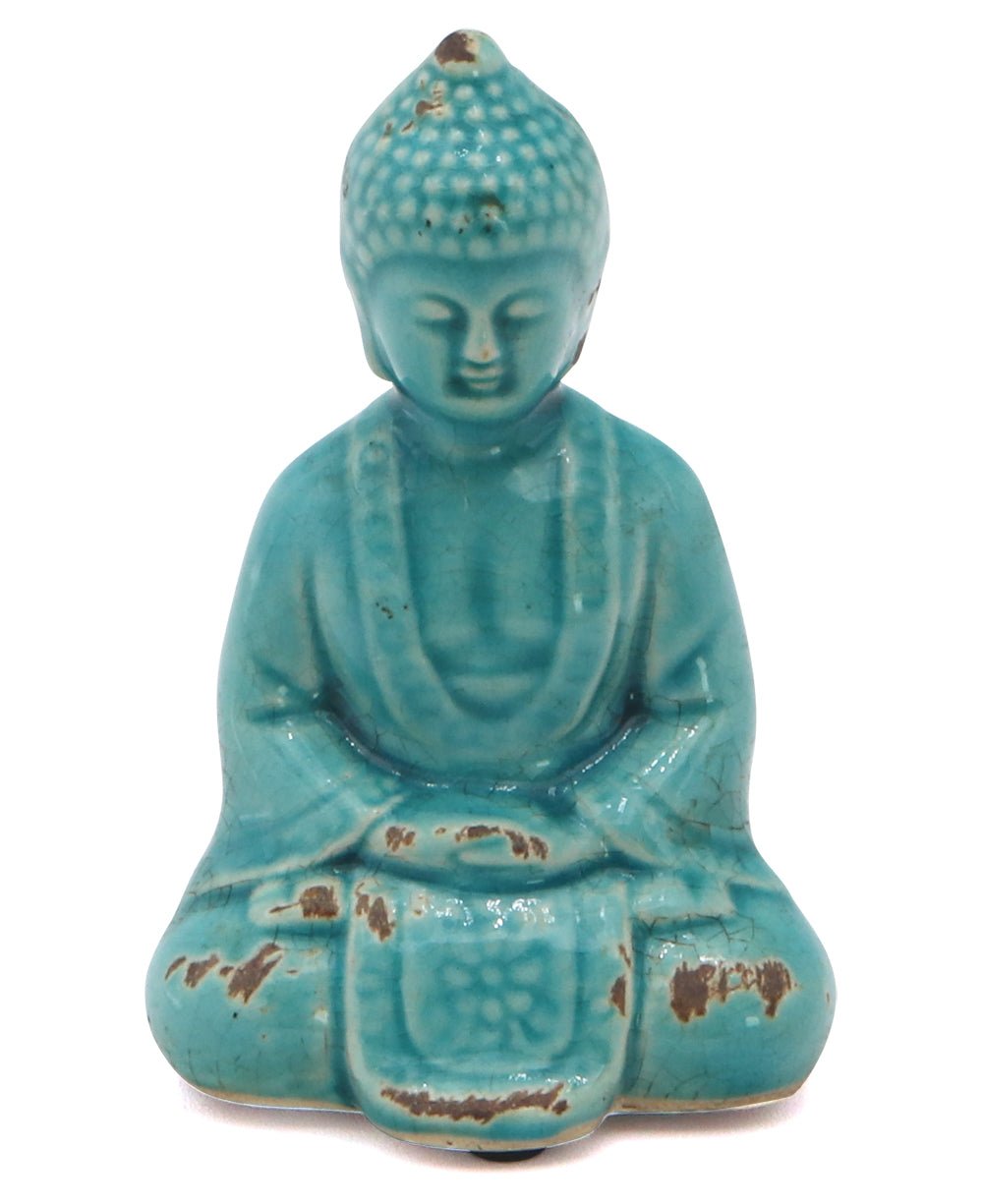 Turquoise Ceramic Buddha Statues, Set of 4 - Sculptures & Statues