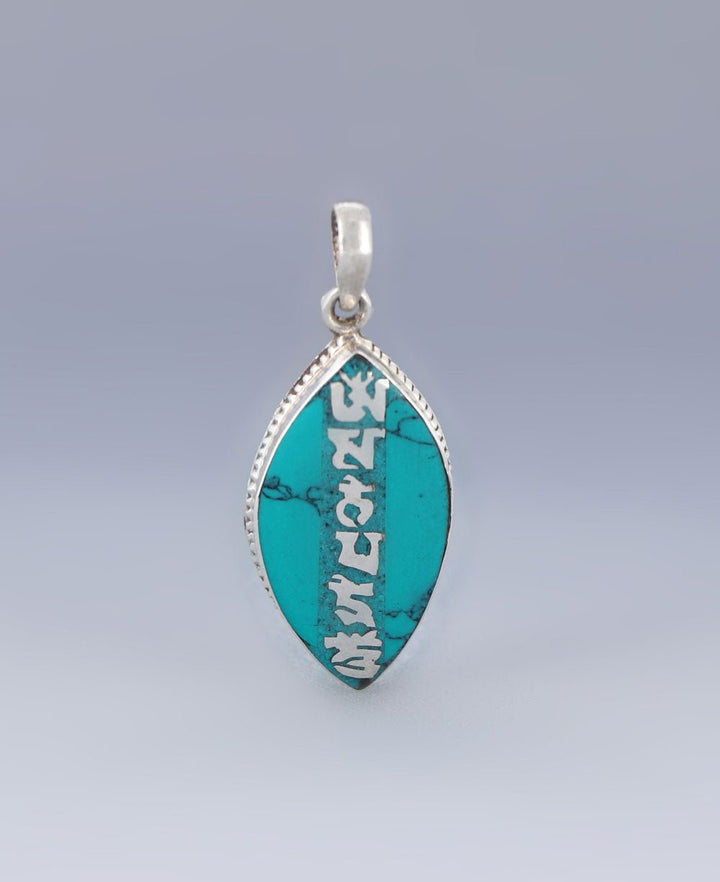 Turquoise Inlay Om Mani Padme Hum Sterling Silver Pendant - Charms & Pendants