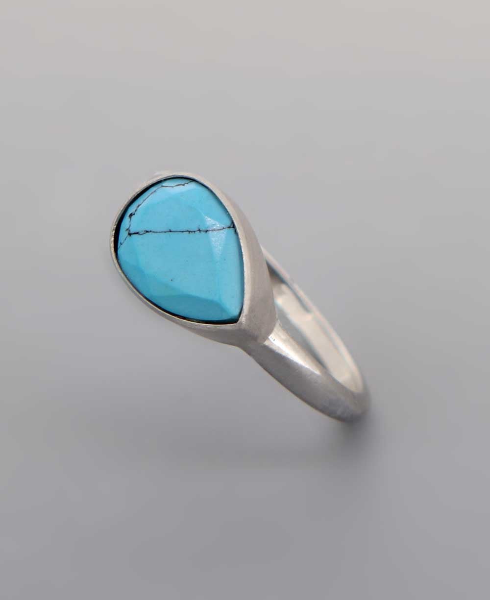 Turquoise Teardrop Shaped Gemstone Sterling Ring - Rings Size 6