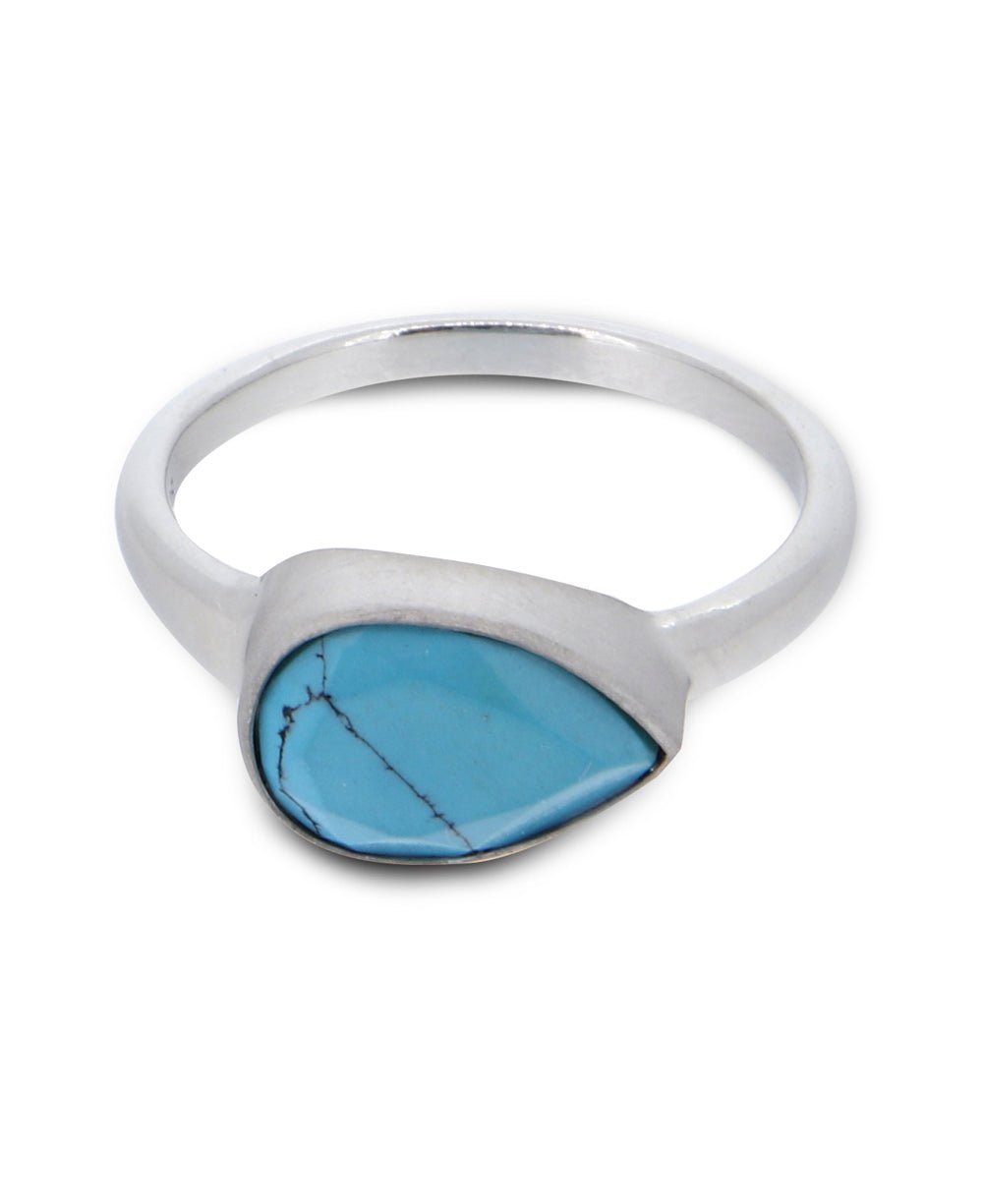 Turquoise Teardrop Shaped Gemstone Sterling Ring - Rings Size 6
