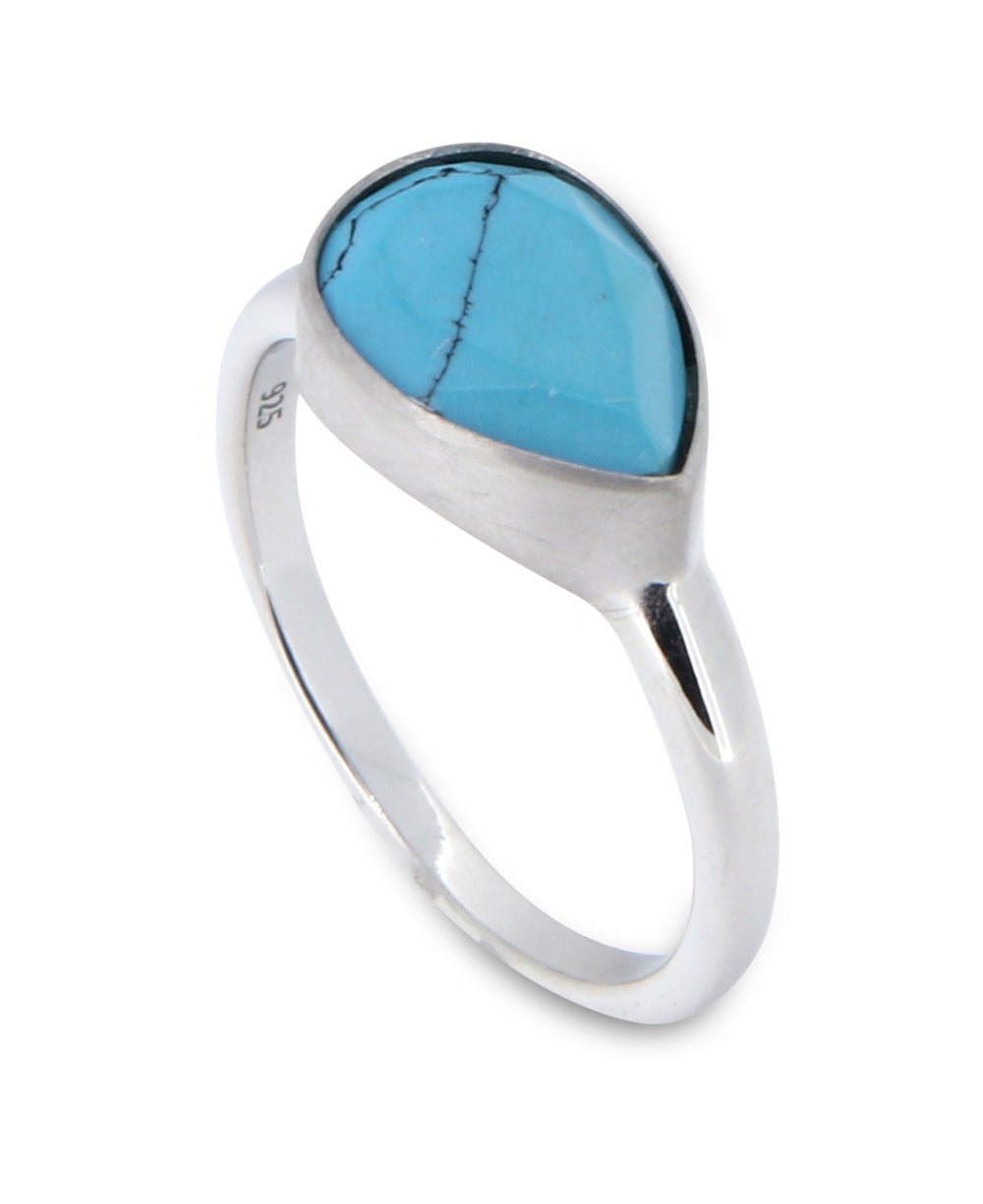 Turquoise Teardrop Shaped Gemstone Sterling Ring - Rings Size 6