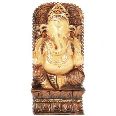 Two Toned Hand Carved Wood Ganesha Statue - Sculptures & Statues