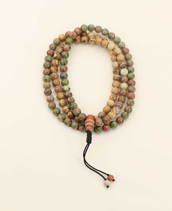 Unakite And Picture Jasper 108 Beads Meditation Mala - Prayer Beads 6 mm