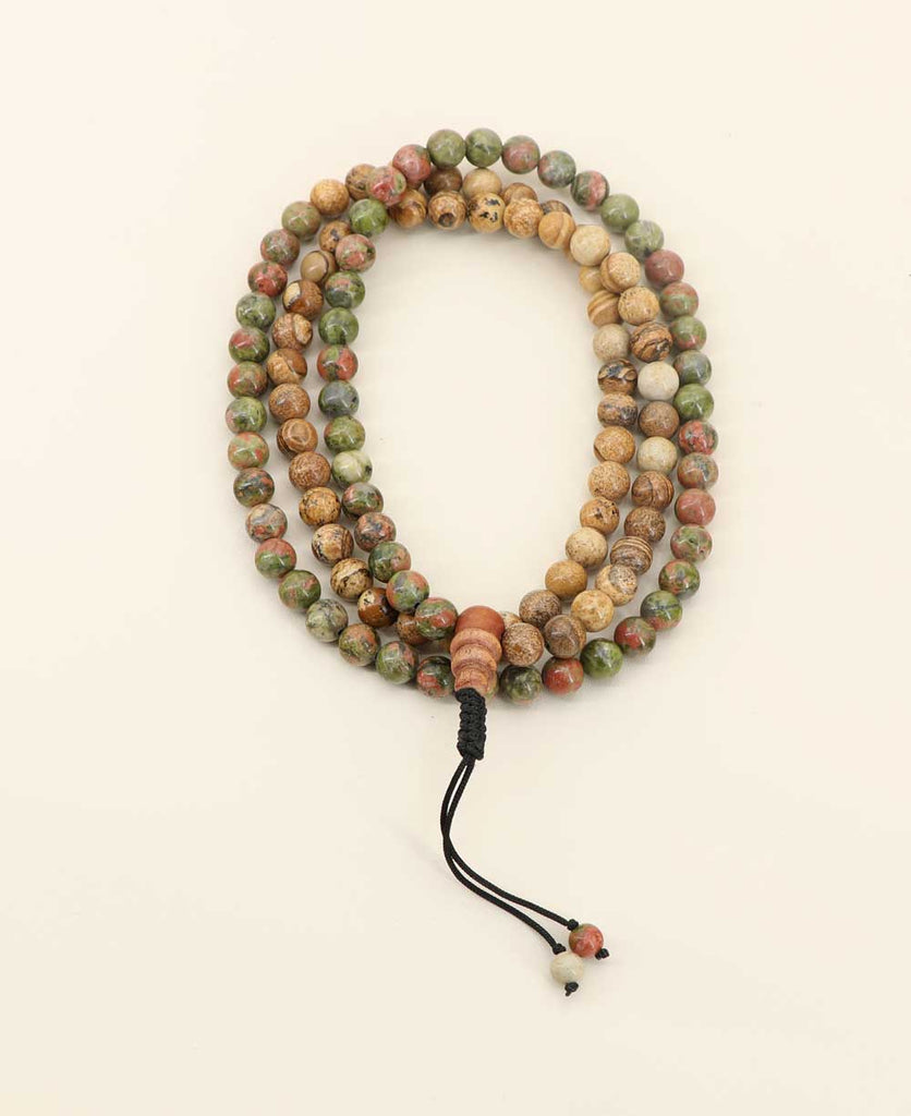 108 Beads Meditation Mala with Counters, Bone Inlay