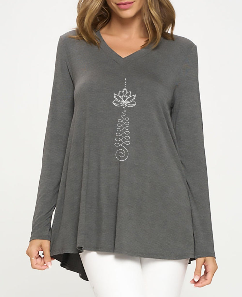 Black Cotton Tunic Top with Meaningful Lotus Design – Buddha Groove