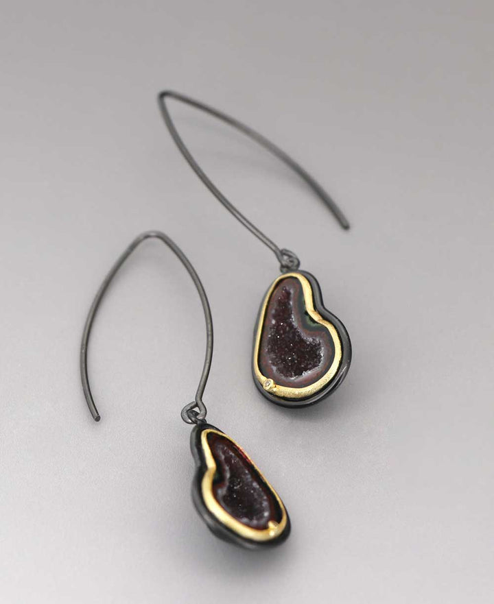 Unique Agate Geode Threader Earrings - Earrings