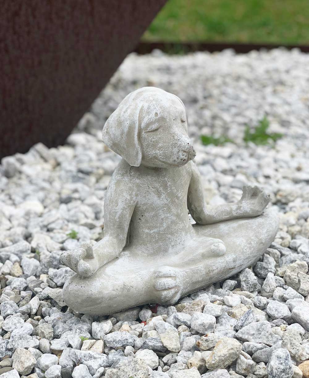 USA Made Cast Stone Meditating Zen Dog Garden Statue - Sculptures & Statues