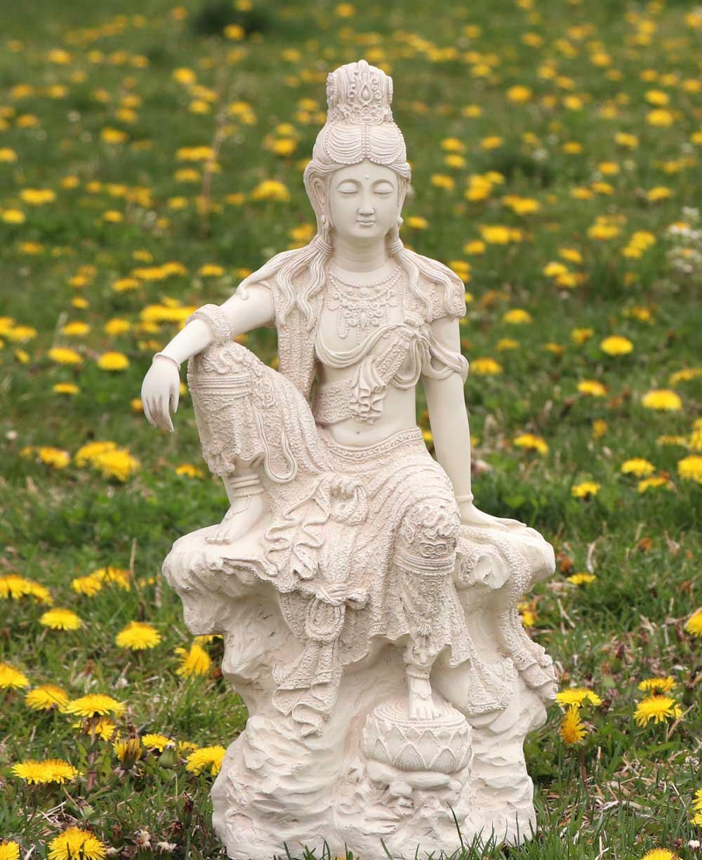 Water and Moon Kuan Yin Statue in Stone Finish, 18 Inches Tall - Sculptures & Statues