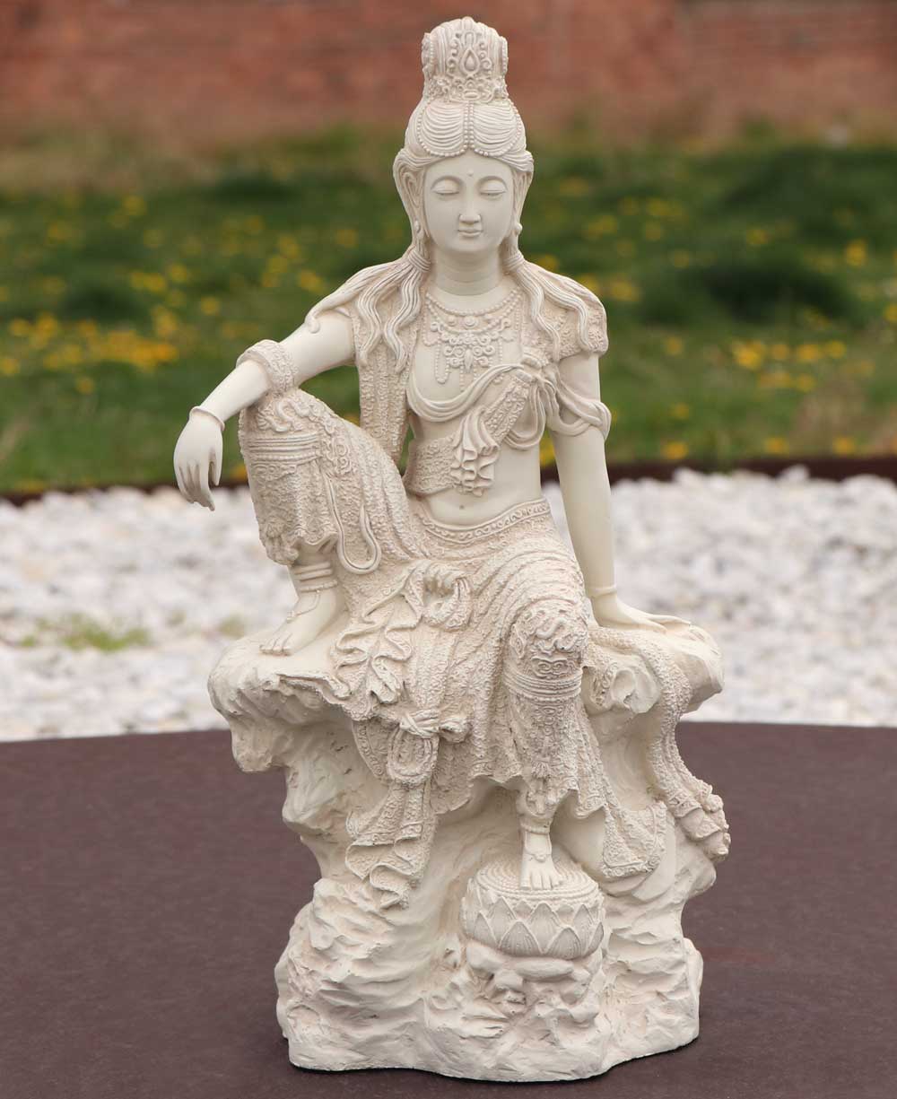 Moon Kuan Yin Statue In Stone Finish