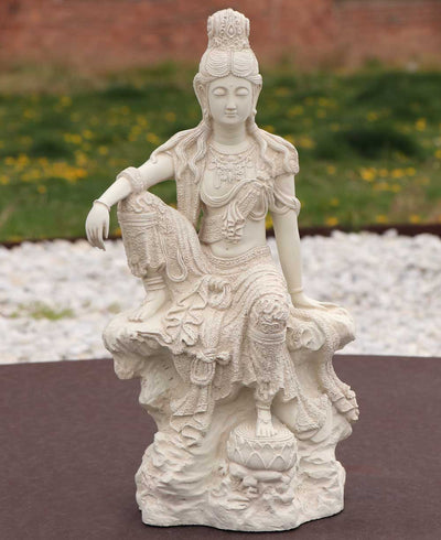 Water and Moon Kuan Yin Statue in Stone Finish, 18 Inches Tall - Sculptures & Statues