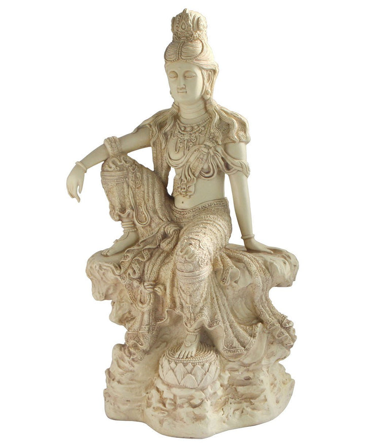Water and Moon Kuan Yin Statue in Stone Finish, 18 Inches Tall - Sculptures & Statues
