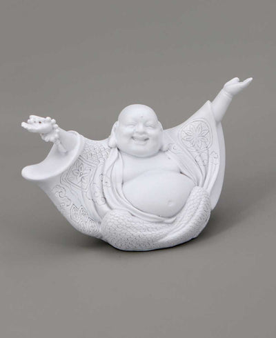 Welcoming Cheering Happy Buddha Statue - Sculptures & Statues White
