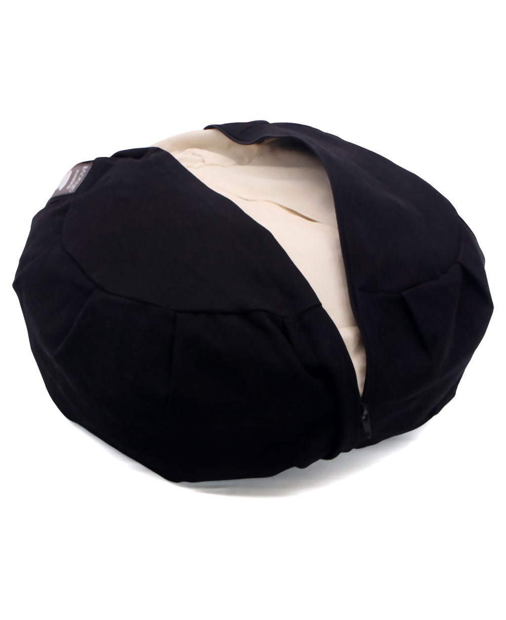 White Eyelet with Black Base Zafu Meditation Cushion - Massage Cushions