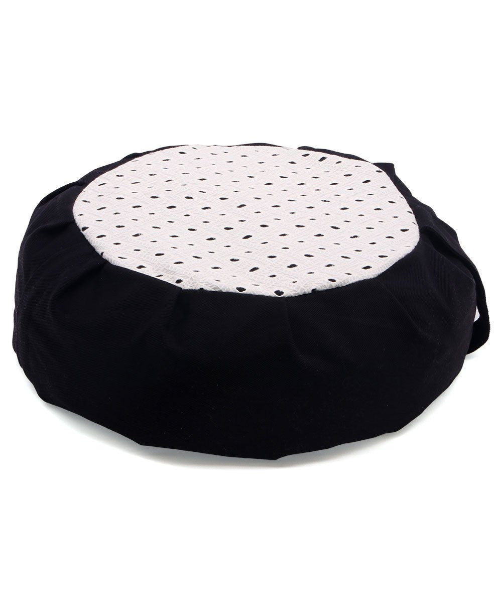 White Eyelet with Black Base Zafu Meditation Cushion - Massage Cushions