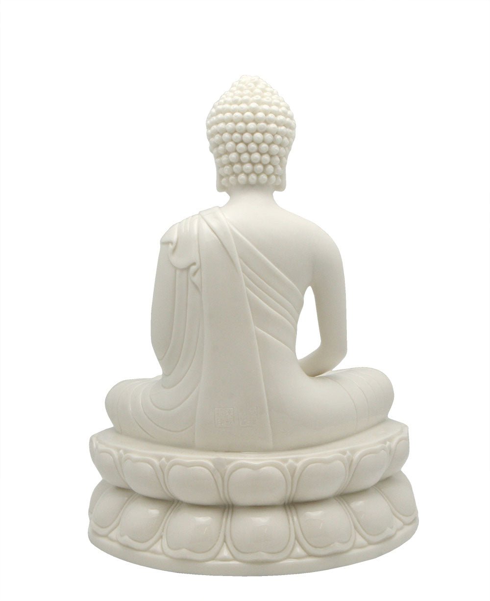White Porcelain Meditating Buddha Statue, 11 Inches - Sculptures & Statues