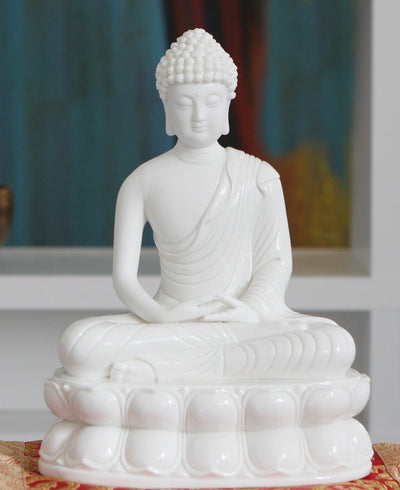 White Porcelain Meditating Buddha Statue, 11 Inches - Sculptures & Statues