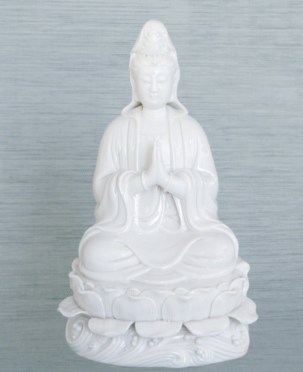 White Porcelain Praying Kuan Yin Statue, 10 Inches - Sculptures & Statues