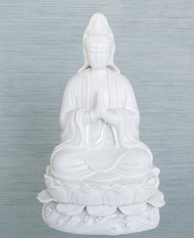 White Porcelain Praying Kuan Yin Statue, 10 Inches - Sculptures & Statues