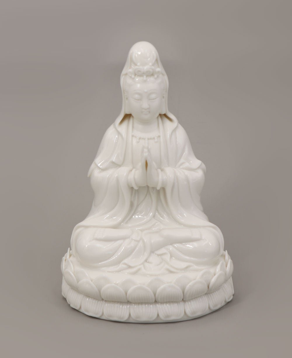 White Porcelain Praying Kuan Yin Statue, 6.5 Inches - Sculptures & Statues