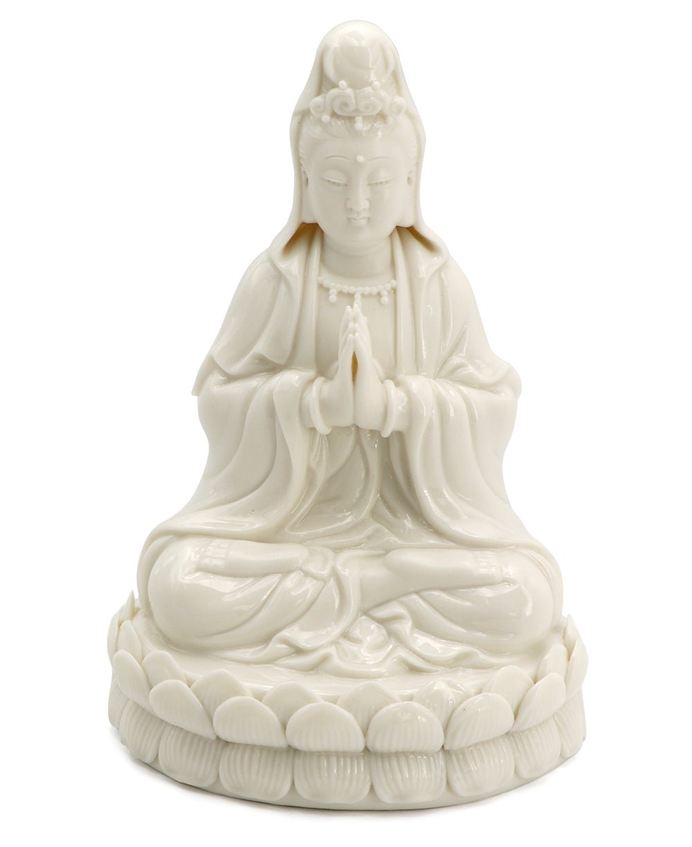 White Porcelain Praying Kuan Yin Statue, 6.5 Inches - Sculptures & Statues