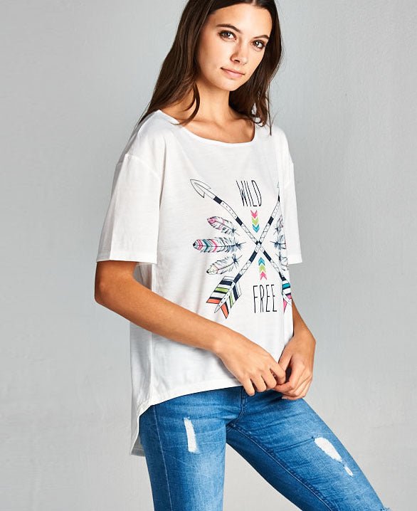 Wild and Free Feather and Arrow Tee - Shirts & Tops S