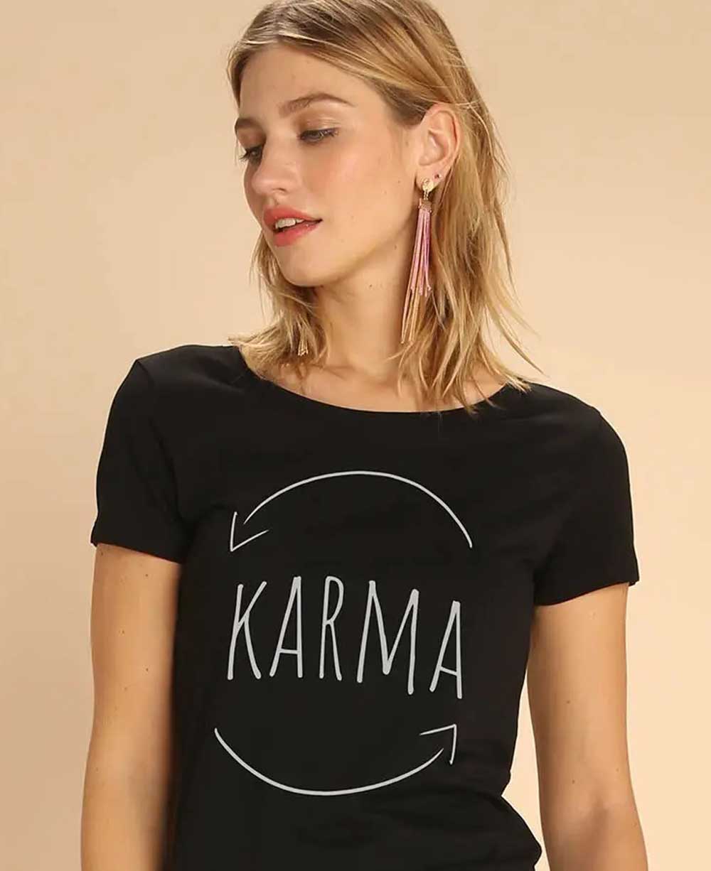 Women's Organic Cotton Fitted Karma Black T-Shirt - Shirts & Tops S