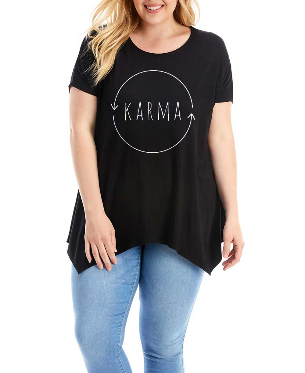 Women's Plus Size Karma Asymmetric Short Sleeve Tunic Top - Shirts & Tops 1X