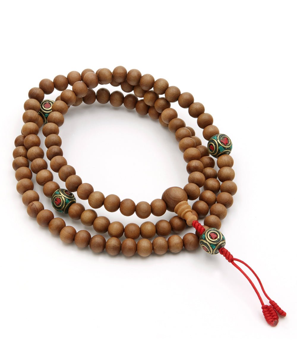 Wooden Meditation Mala with Inlay Counters, 108 Beads -