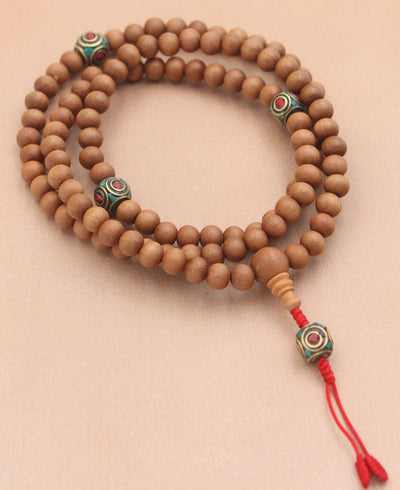 Wooden Meditation Mala with Inlay Counters, 108 Beads -