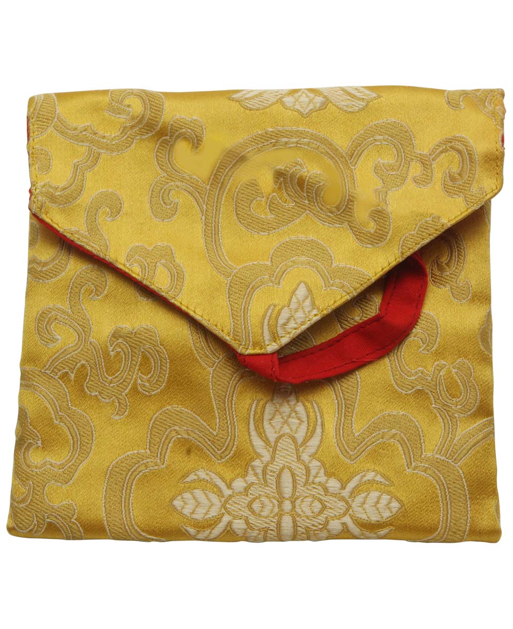 Yellow Brocade Mala Bag By Buddha Groove - Prayer Beads