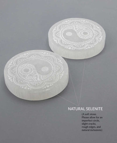 Yin Yang Design Selenite Energy Cleansing Round Plate -