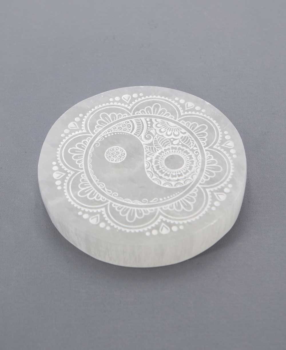 Yin Yang Design Selenite Energy Cleansing Round Plate -