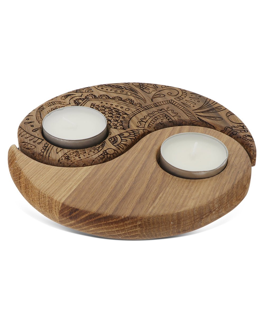 Yin Yang Oak Wood Tea light Candle Holder - Candle Holders