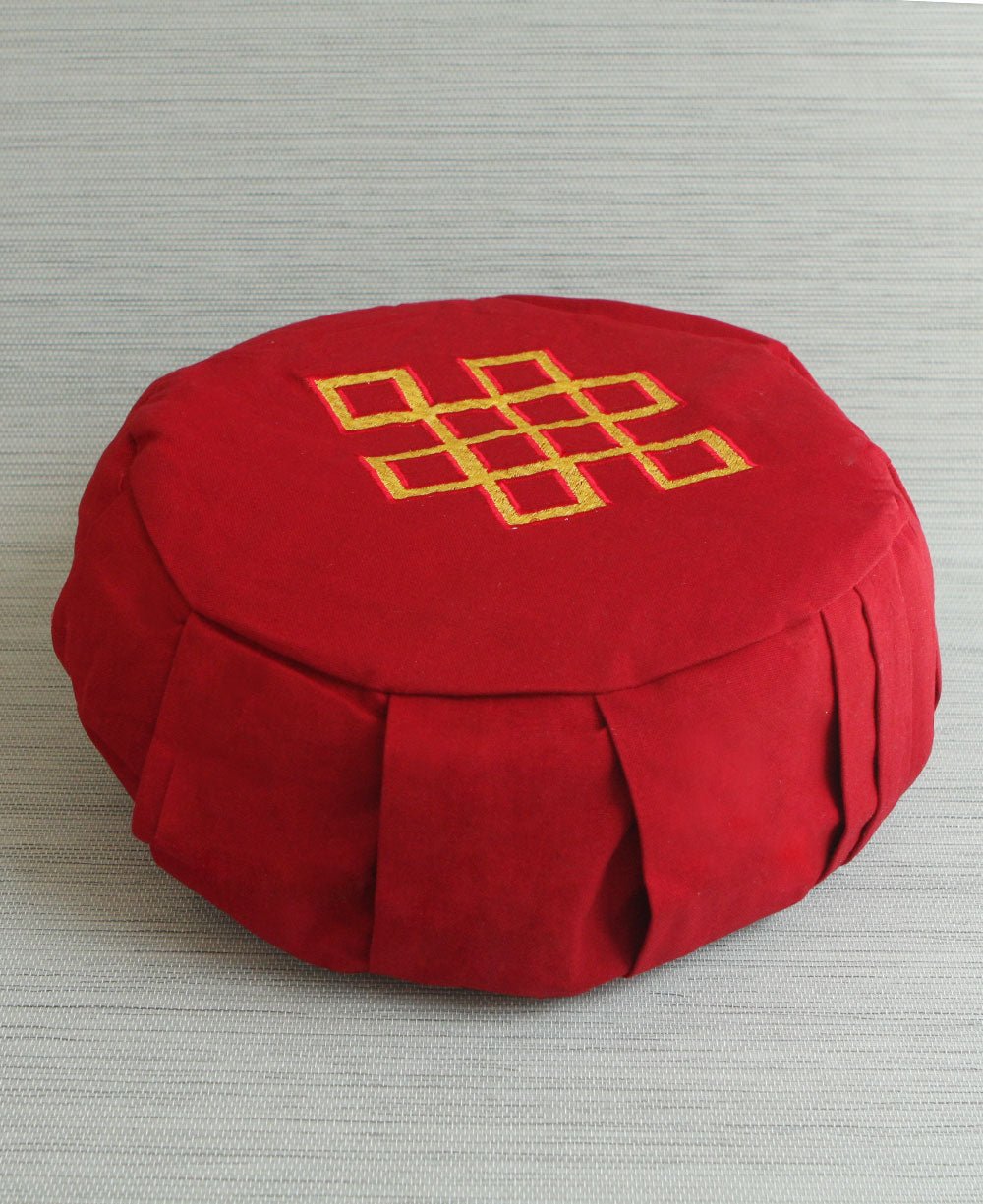 Zafu Meditation Cushion, Endless Knot Embroidery - Massage Cushions