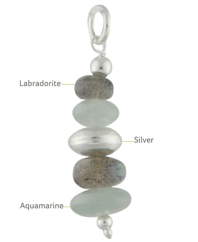 Zen Cairn Pendant, Labradorite and Aquamarine -