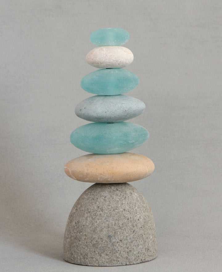 Zen Cairn Rock And Glass Statue, 12 Inches - Sculptures & Statues