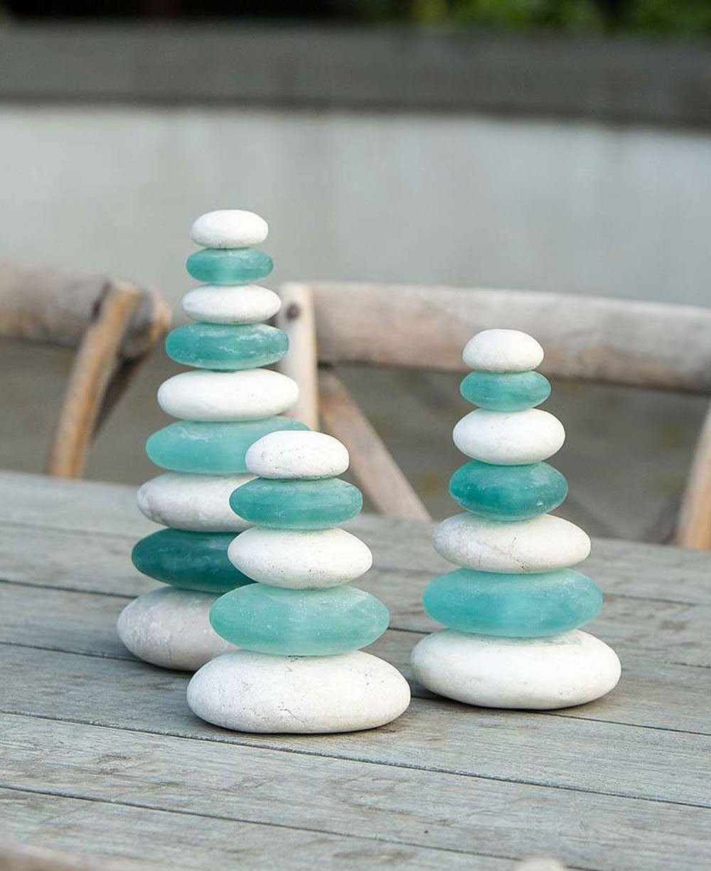 Zen Cairn Sculptures in Glass and Rock Fusion, Sold Individually - Decor 5 Rocks