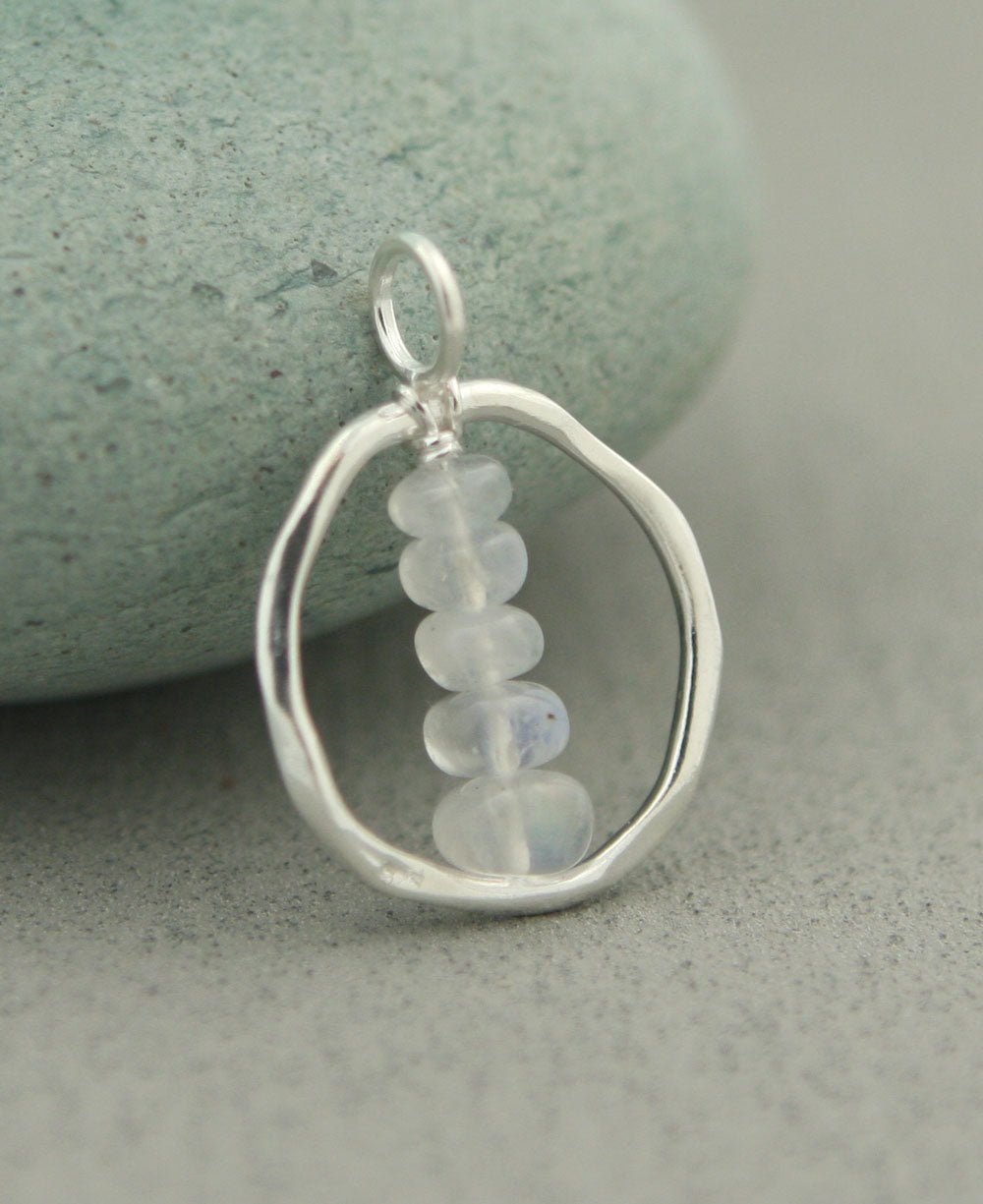 Zen Circle and Moonstone Cairn Pendant, Sterling Silver - Charms & Pendants