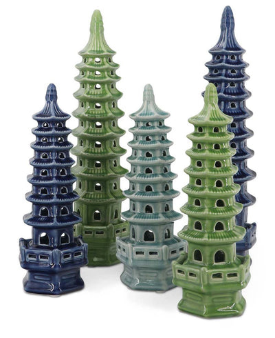 Zen-Inspired Porcelain Tall Pagoda Sculptures, Sold Individually - Home Aqua Small