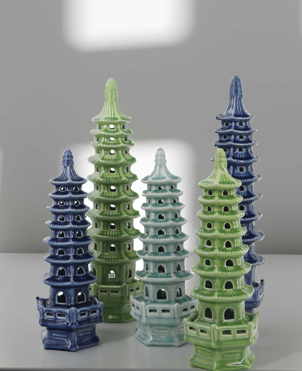 Zen-Inspired Porcelain Tall Pagoda Sculptures, Sold Individually - Home Aqua Small