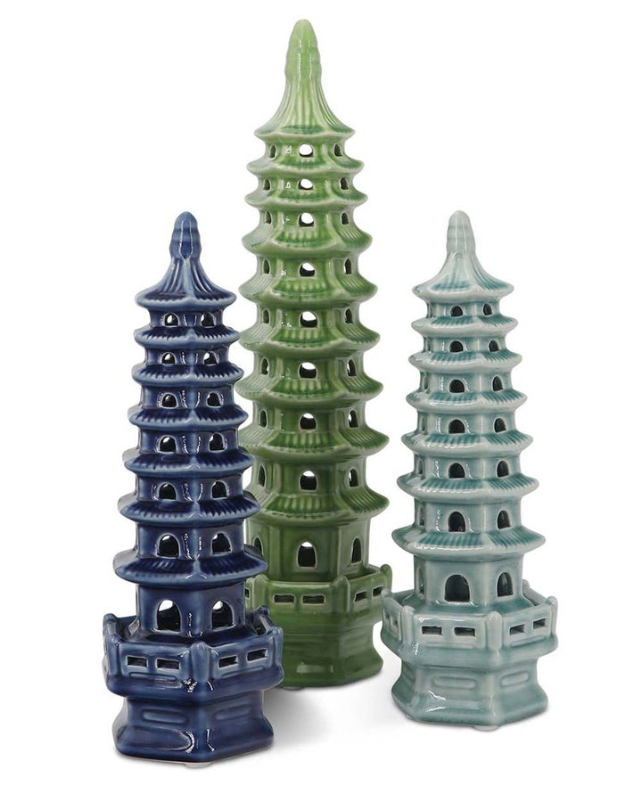 Zen-Inspired Porcelain Tall Pagoda Sculptures, Sold Individually - Home Aqua Small